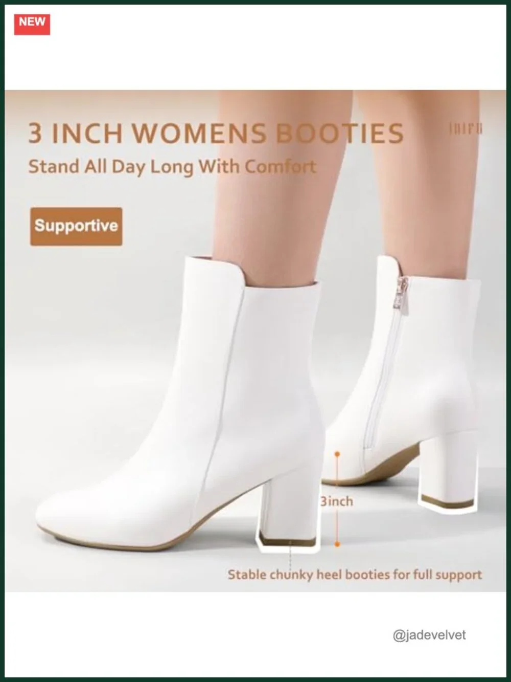 Square Toe Ankle Boots 3-Inch Block Heel Side Zipper